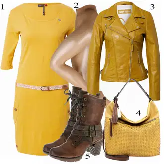Outfit s Žlutá/Hnědá Kožené Bund Bunda z Umělé Kůže/Motorkářská bunda/Kožená vintage bunda/Motorkářské Bund/Kožené Bund Freaky Nation "Podzimní Look"