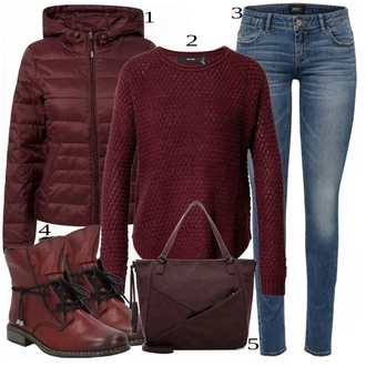 outfit mit Rdeča Škorenj Rieker "1"