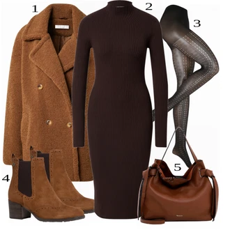 Outfit s Černá Šaty s výstřihem/Šaty s 3/4 Rukávem/Šaty s dlouhým rukávem/Midi Šaty Edited "Podzimní Look"