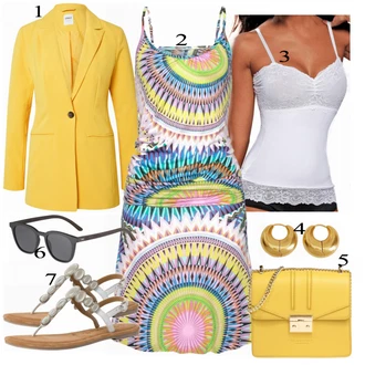 Outfit s Bílá/Vícebarevný Plážové Šaty/Šaty s výstřihem/Letní Šaty/Šaty S Potiskem/Hippie šaty/Rock'n rollové šaty/Žerzejové Šaty/Šaty Bez Rukávů BEACH TIME "Módní letní styl"