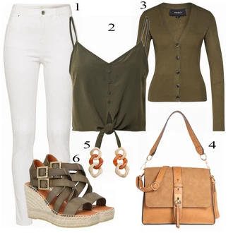 Military Outfit s Tmavě zelená Bustierový Top/Top Se Špagetovými Ramínky About You "Módní letní styl"Look: Armáda, Babydoll, Disko, Military, Venkovní, Sexy