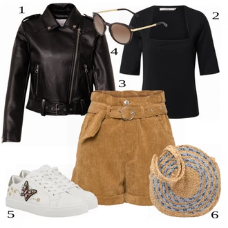Manšestr Outfit s Béžová/Hnědá/Khaki Vysoký pas kraťasy/Mušelínové Šortky/Papírové Šortky Tally Weijl "Módní letní vzhled"