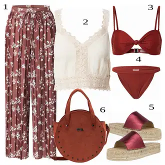 Outfit s Béžová/Červená/Oranžová/Hnědá Trojúhelníkové Bikiny/Bikiny s průstřihem/Bikiny tanga/Micro Bikini/Provázkové bikini/Spodní díl bikin Edited "Módní letní vzhled"
