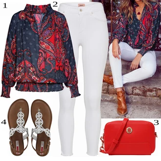 Krep Outfit s Červená/Žlutá/Vícebarevný Lascana "Módní letní vzhled"