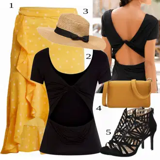 Vysoké Podpatky Outfit s Černá/Béžová/Oranžová Bullboxer "Módní letní vzhled"