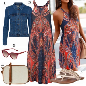 Outfit s Modrá/Červená Šaty S Potiskem/Francouzské šaty/Barokní Šaty/Šaty na Uzdu Lascana "Módní letní vzhled"