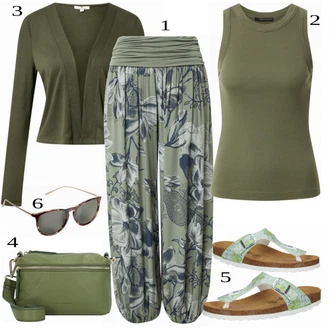 Outfit sa Siva/Zeleno Top Drykorn "Tvoj otmjeni outfit"
