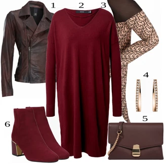 Výstřih na ramena Outfit s Červená/Tmavě červená/Fialová/Vínová/Bílá Sakové Šaty/Zimní Pletené Šaty/Zimní Šaty/Svetrové Šaty/Pletené Šaty/Šaty na Konfirmaci/Občanské šaty/Manšestrové Šaty/Šaty na Podzim/Business Šaty VERO MODA "Módní Ležérní Outfit"