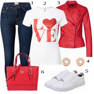 Ležerne kombinacije sa Crvena Tommy Hilfiger "Modni Kežual Outfit"