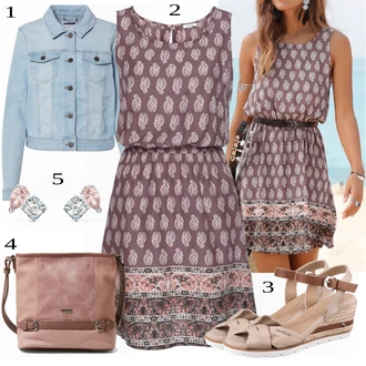 Outfit s Fialová Květinové Šaty/Šaty S Potiskem/Občanské šaty/Bavlněné Šaty/Tunikové šaty/Halenkové Šaty/Mušelínové šaty/Barokní Šaty Lascana "Lehký outfit"