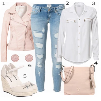 Vintage outfity Moderní s Světle modrá/Modrá Kožená bunda/Džíny s Rozparkem/Kotníková Bota/Push up Džín/Kožené bundy/Džíny s Dírou/Džíny s Nízkým Sedem Only "Módní jarní Outfit"Look: Styl, Emo, Cool, Disko, Moderní, Krásný, Univerzitní