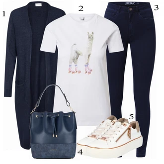 Nadrozměrné Zapínání na knoflíky Outfit s Tmavě modrá Pletenina veľkej veľkosti/Šaty Móda Pro Plnoštíhlou Vila "Módní jarní Outfit"Look: Kancelář, Old Money, Příliš oblečený, Nadrozměrné, Univerzitní