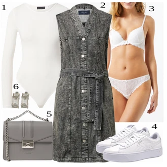 Outfit s Bílá/Krémová Trojúhelníkový Podprsenek/Podprsenka Balconette/Zmenšující Podprsenek/Kožené bundy pro muže/Podprsenka Bez Kostic/Podprsenka s kosticemi/Měkká podprsenka/Průsvitná podprsenka a podprsenka s kosticí/Bralette/Vyztužený podprsenek etam "Módní jarní Outfit"