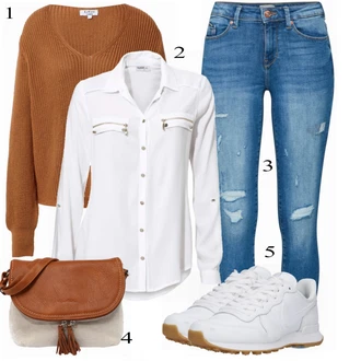 Vintage outfity Moderní s Modrá/Světle modrá/Krémová Džínové Legíny/Jeggings/Skinny Kalhoty/Kalhoty se Štěrbinou/Kalhoty s dírou Only "Lehký outfit"Look: Ležérní, Disko, Francouzské, Moderní, Krásný, Bezešvé