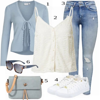 Outfit s Šedá Sluneční Brýle Tory Burch "Cool vzhled na jaro"