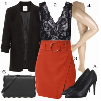 Výstřih na ramena Outfit s Černá/Hnědá Krajkový Top/Krajkované tričko Cream "Moderní business outfity"