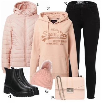 outfit mit Bež Klobuček Guess "Modna zimska oblačila"