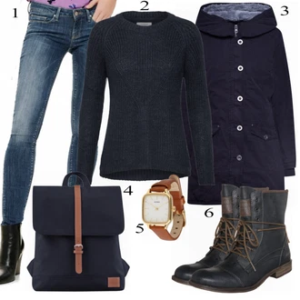 Outfit s Černá Zimní bota/Šněrovací Bota/Kozačka Šněrovací Kotníková Bota/Nízká bota na podpatku Mustang "Módní"