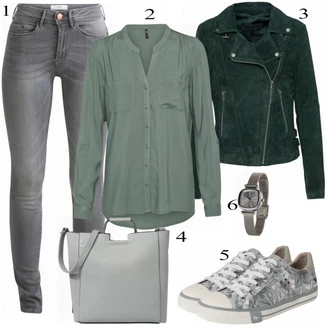 Outfit s Šedá/Tmavě šedá/Světle šedá Kožená bunda/Kotníková Bota/Džín s Nízkým Pasem/Zkrácené Džíny/Push up Džín/Džíny s Rozparkem/Džíny s Nízkým Sedem/Kožené Boty/Slim Fit Džíny/Džíny Regular Fit/Zimní bunda Ichi "Náladový"