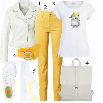 Outfit sa Siva/Bijela Kožna Jakna Freaky Nation "Lijepa Proljetna Odjeća"