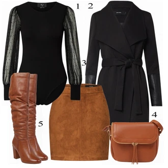 Festival Outfit s Hnědá/Tmavě hnědá Krátká Sukně/Sukně z umělé kůže/Manšestrová Sukně/Kožená MiniSukně/70tá Léta MiniSukně/Kožená Sukně VERO MODA "Pěkný Zimní Vzhled"Look: Bar, Karneval, Koncert, Festival, Matriční úřad, Párty