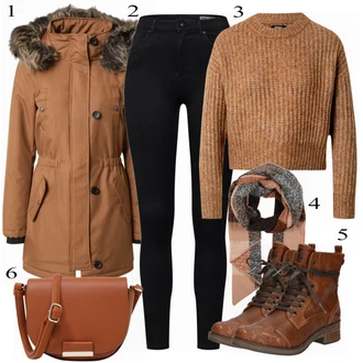 Normální Outfit s Hnědá Kabát/Zimní Parka/Zimní bota Only "Pěkný Zimní Vzhled"
