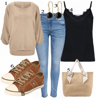 Ležérní outfity 60. Let s Černá Visací Pilgrim "Mustang Tenisky"Look: Styl, 20 léta, 60. Let, Elegantní, Francouzské, Old Money, Unisex, Retro, 80tá léta