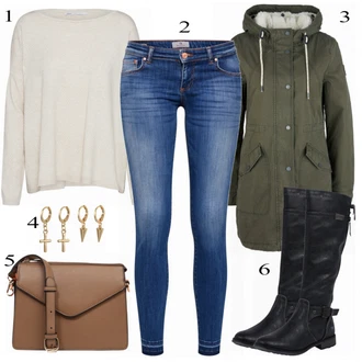 Outfit s Šedá Pletený Oděv Only "Mustang Boty"