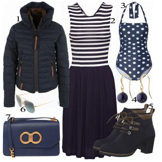 Outfit s Modrá/Tmavě modrá/Světle modrá Plavky Push-up tankini/Vintage Plavky/Souprava/Tankin s hlubokým výstřihem/Ohlávkou/Plavky Halterneck Lascana "Naketano Bunda"