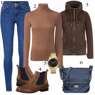 Klasické Outfit s Modrá/Světle modrá Kožená bunda/Kotníková Bota/High Waist Džínové Kalhoty/Kožené Boty/Push up Džín/Džín s Nízkým Pasem/Džíny s Nízkým Sedem Pieces "Naketano Jacket"Look: Styl, Klasické, Cool, Disko, Krásný, Old Money, Skromné