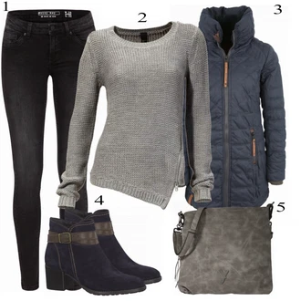 Outfity na zimu s Šedá/Tmavě šedá Basic Svetr/Pletený Svetr/Norský Svetr/Jednoduchý Svetr/Vlněný Svetr/Hrubě pletený svetr/Svetr s Výstřihem/Svetr s Kulatým Výstřihem/Kašmírový Svetr/Crop Svetr Heine "Naketano Steppmantel"