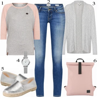 Outfit s Šedá/Stříbrný/Tmavě šedá/Bílá Náramkové hodinky/Dámské chytré hodinky/Řetízkové hodinky/Baterie hodinek Fossil "Naketano TShirt"