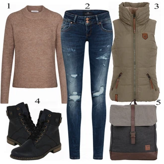 Outfit s Černá/Tmavě modrá/Modrá Kozačka Šněrovací Kotníková Bota/Klasická Kozačka/Kotníková Bota s Podšívkou/Bojová Bota/Plochá Kotníková Bota/Motorkářská bota Rieker "Naketano Vest"