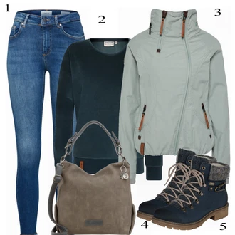 Outfit s Černá Šněrovací Bota/Zimní bota/Nízká bota na podpatku/Kozačka Šněrovací Kotníková Bota Rieker "Naketanowinter"