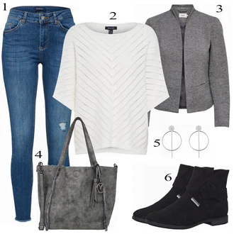 Outfit s Modrá/Šedá New Look "New Look Svetr"