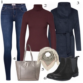 S páskem Dlouhé Outfit s Modrá/Tmavě modrá Kožená bunda/Zimní bunda/Kožené Boty/Slim Fit Džíny/Push up Džín/Džíny s Nízkým Sedem/High Waist Džínové Kalhoty/Termální Džíny/Džín s Nízkým Pasem Only "New Look Svetr"
