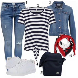 Outfit s Modrá Lacoste "Noisy May Džínová bunda"