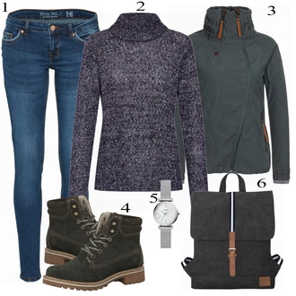 Outfit s Šedá/Stříbrný/Tmavě šedá/Bílá Náramkové hodinky/Dámské chytré hodinky/Řetízkové hodinky/Baterie hodinek Fossil "Noisy May Džíny"