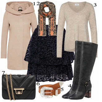 Outfit s Černá Kozačka po Kolena/Kozačka nad Kolena/Klasická kozačka/Zimní bota/Kožená Kozačka nad Koleno/Plochá Kotníková Bota/Sportovní Bota About You "ONLY LOOK"