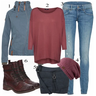 Skating Outfit s Růžová/Fialová/Vínová Pokrývka hlavy/Klobouk Zimní čepice Chillouts "ONLY Košile"Look: Volný čas, Skating, Apres ski, Na Plachtění