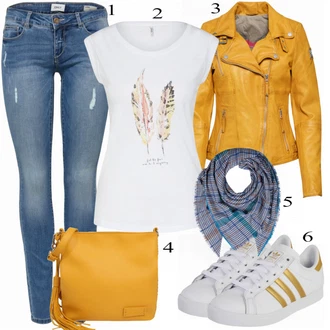 Outfit s Žlutá Kožené Bund Freaky Nation "ONLY Košile"