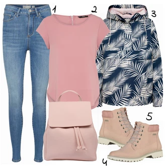 Outfit s Světle Modrá/Modrá Kožená bunda/Push up Džín/Slim Fit Džíny/Džíny s Rozparkem/Navlékací džíny/Zimní bunda/High Waist Džínové Kalhoty/Kožené Boty VERO MODA "Only"