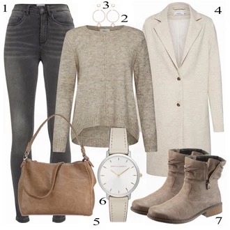 Vlna A Hedvábí Outfit s Šedá/Béžová/Hnědá/Khaki Kašmírový Kabát/Tweedový Kabát/Letní Kabát/Pletený Kabát/Lehký Kabát/Vlněný Kabát/Kabát Bouclé/Blazerový Kabát/Zimní Kabát Vlněný kabát Only "Only Beigh"