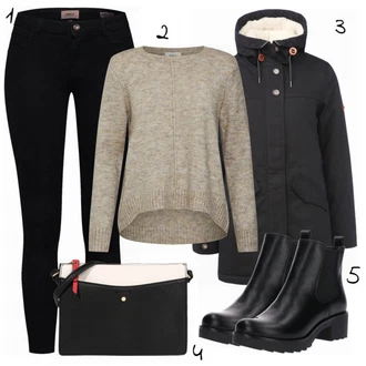Nadrozměrné Krátká Outfit s Černá Chelsea Boty/Kožená bunda/Gumová Kotníková Bota/Plochá Kotníková Bota About You "Only Černá"Look: Šik, Elegantní, Cool, Nadrozměrné, Techno, Unisex, S Mokrým Vzhledem