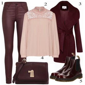 Outfit s Tmavě červená/Vínová/Fialová/Růžová Kožená bunda/Kotníková Bota/Motorkářské Džíny/Capri Džíny/Zkrácené Džíny/Džíny s Rozparkem/Slim Fit Džíny/Kožené Boty/Termální Džíny/Kožená Pánská Bund Vila "Only Blůza"