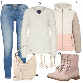 Outfity na zimu Šik Svatba s Bílá/Růžová Visací Pilgrim "Only Džíny"Look: Styl, Šik, Elegantní, Krásný, Romantický, S průsvitem, Retro, 80tá léta, Karneval, Galavečer, Den matek, Škola, Zvláštní příležitosti, Svatba, Nový Rok