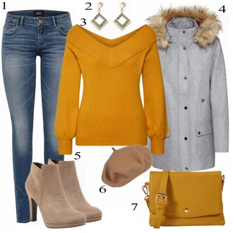 Outfit s Žlutá/Hnědá Sveter Jednoduchý Svetr/Basic Svetr/Vintage svetr/Vlněný Svetr/Kašmírový Svetr/Svetr Niki/Pletený Svetr JdY "Only Džíny"