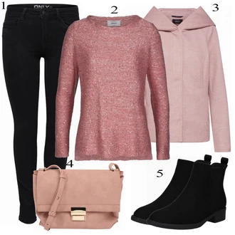 Skromné Outfit s Černá Dámská Ponožková Bota/Chelsea Boty/Plochá Kotníková Bota/Gumová Kotníková Bota/Kožená bunda/Letní kotníková kozačka About You "Only Vzhled"Look: Cool, Duckfeet, Elegantní, Krásný, Old Money, Bezešvé, Skromné