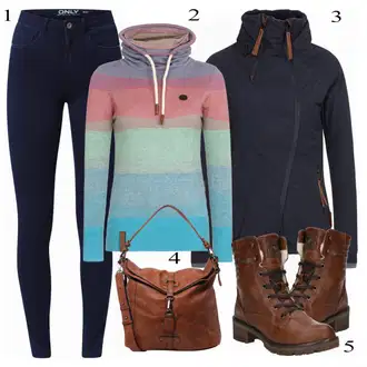 Šik Outfit s Tmavě modrá Džíny Kožená bunda/Zimní bunda/Kotníková Bota/Termální Džíny/Dámské Džíny s Délkou 7/8/High Waist Džínové Kalhoty/Push up Džín/Kožené Boty Only "OnlyNaketano"Look: Styl, Šik, Elegantní, Cool, Disko, Francouzské, Krásný, Old Money, Bezešvé