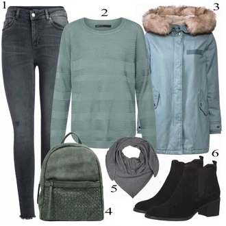 Slouchy Vlna Outfit s Šedá/Světle šedá/Tmavě šedá Šátek/Šál/Kruhový Šál/Klobouk Bandana Zwillingsherz "Only Svetr"